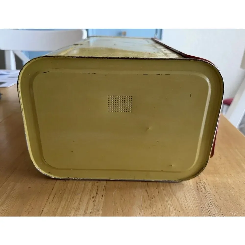 Vintage‎ Decoware Metal Bread Box w/Yellow Lattice Pattern W/Cherry motif